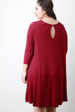 Round Neck Long Sleeves Teardrop Midi Shift Dress