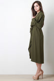 Belted Crepe Draped Longline Jacket