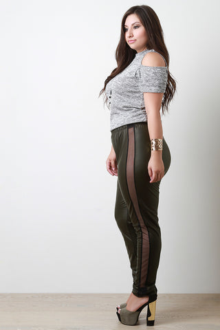 Mesh Stripe Vegan Leather Leggings